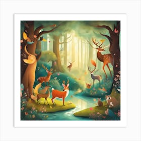 A Whimsical Digital Illustration Of A Fairytale Fo (1) Art Print