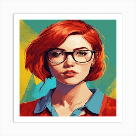 Girl With Red Hair And Glasses 1 Art Print