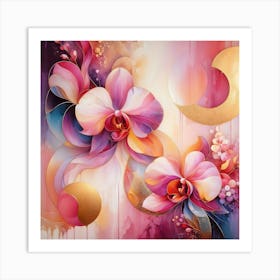 Abstract Luminous Flora, Contemporary Orchids Art Print