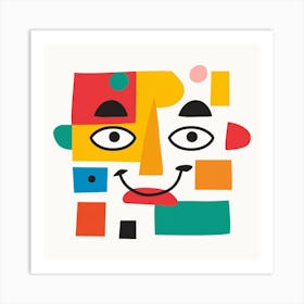 Super simple vector blocks graphic drawing, face playful and colorful design Art Print