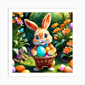 Easter Bunny With Basket Art Print