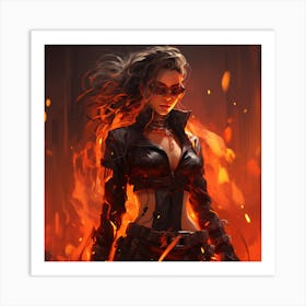 Sexy Girl In Flames Art Print