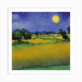 Moonlight Over A Field 2 Art Print