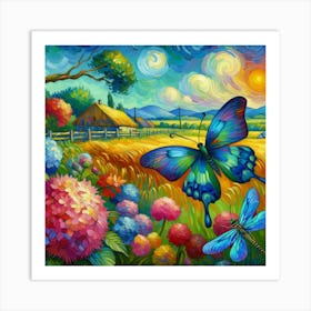 Butterfly And Daffodils Art Print