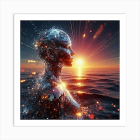 Futuristic Woman In The Ocean Art Print