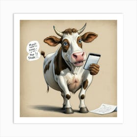 Cow With Cell Phone Art Print