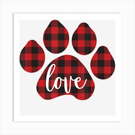 Buffalo Plaid Dog Paw Print Love Art Print