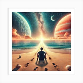 Man Looking At Planets.AI Art Print