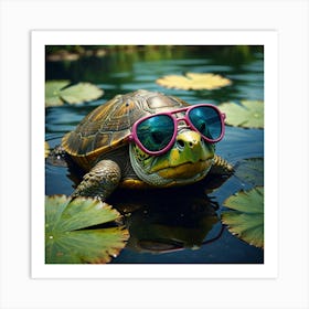 Turtle In Sunglasses 1 Art Print