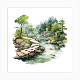 Watercolour Of A Waterfall Art Print