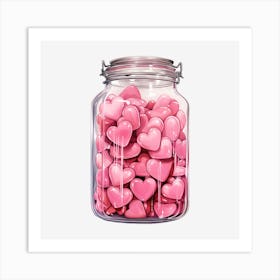 Pink Hearts In A Glass Jar Art Print