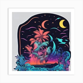 Palm Trees At Night Art Print