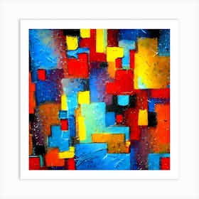 Blue and Red Square Abstract Painting Art Print