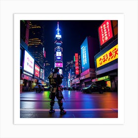 Cyberpunk Samurai In A Neon Lit Megacity 1 Art Print