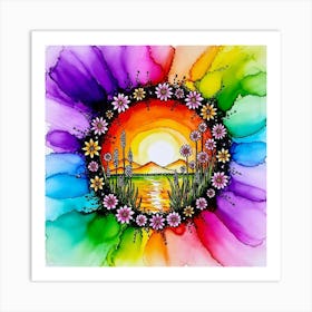 Sunset With Flowers 2 Art Print