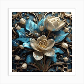 Blue Flowers On A Blue Background Art Print