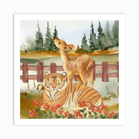 Tiger And Deer Art Print