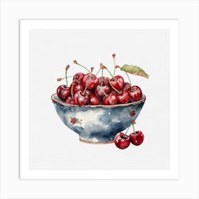 Cherries in porcelain vintage bowl Art Print