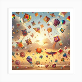 Photograph Of Different Colorful Kites Flying In The Sky 3 Art Print