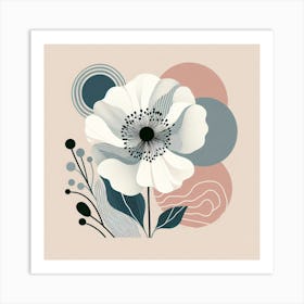 Scandinavian style, Large white poppy flower 1 Art Print