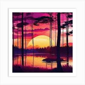 Sunset In The Forest 34 Art Print