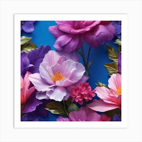 Flowers On A Blue Background 2 Art Print