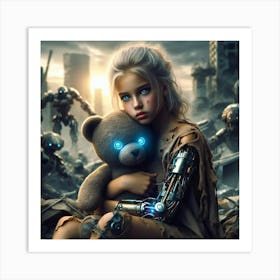 Robot Girl With Teddy Bear Art Print