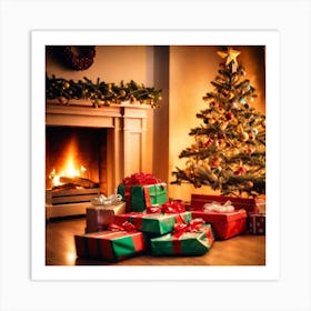 Christmas Presents In Front Of Fireplace 13 Art Print