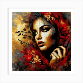 Red Hooded Woman Art Print