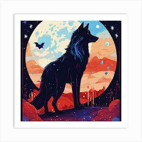 Wolf In The Moonlight Art Print