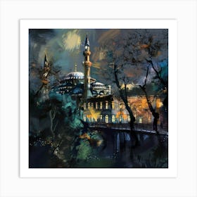 Blue Mosque At Night Art Print