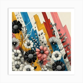 Flowers And Stripes Art Print