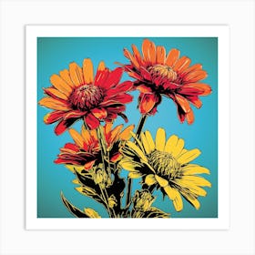 Andy Warhol Style Pop Art Flowers Gaillardia 1 Square Art Print