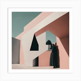 Woman In A Pink Building Art Print