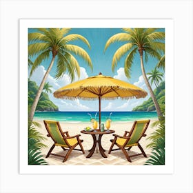 Beach Chairs And Umbrella Art Print