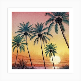 Palm Trees At Sunset Art Print