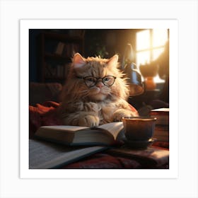 Cat Reading Book Art Print