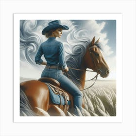 Cowgirl Riding A Horse Art Print