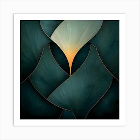 Abstrakt Blatt struktur feine Linien, Elegante grün-petrol Symmetrie Art Print