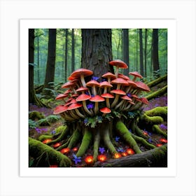 Firework of Mushrooms In The Forest Art Print