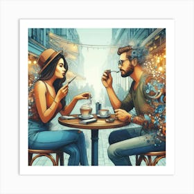 Couple In Coffee Shop 1 Art Print