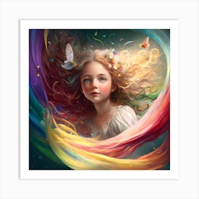 Little Girl With Rainbow Hair Art Print