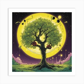 Cosmic Tree With Headphones 1 Art Print