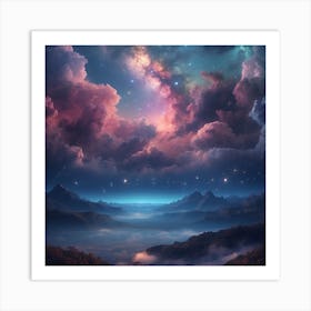 Night Sky With Clouds And Stars Art Print