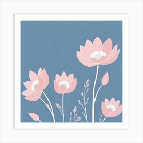 A White And Pink Flower In Minimalist Style Square Composition 497 Art Print