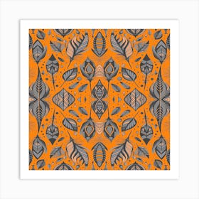 Neon Vibe Abstract Peacock Feathers Black And Orange Art Print