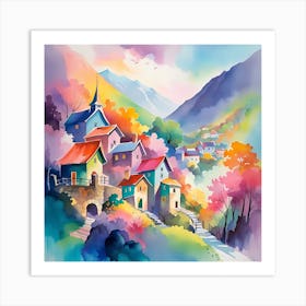 Colorful Village In The Mountains 1 Art Print