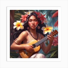 Filipino Girl with Flowers Playing The Ukulele Art Print