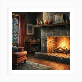 Fireplace In The Living Room Art Print