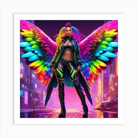 Woman With Colorful Wings Art Print